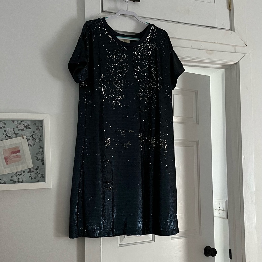 Holiday sparkle! Navy sequin T Dress, XL, Anthropologie